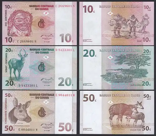 Kongo - Congo 10,20,50 Centimes 1997 Pick 82,83,84  UNC (1)   (19758