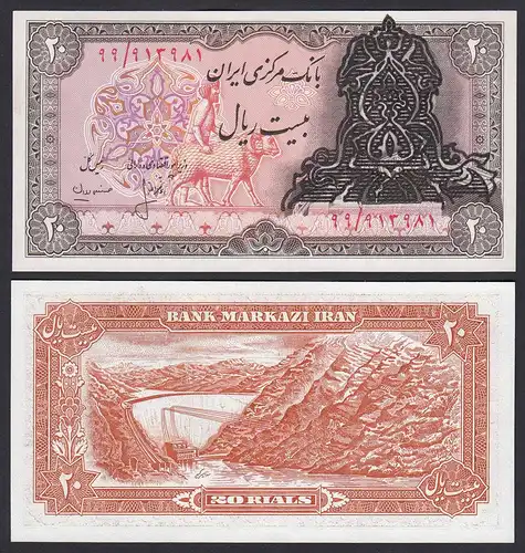 Persien - Persia - IRAN 20 RIALS Überdruck Banknote o.J. Pick 110a UNC (1)  (19764