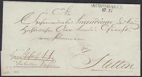 Preussen Umschlag ca. 1825 IACOBSHAGEN L2 = JACOBSHAGEN - STETTIN  (24554