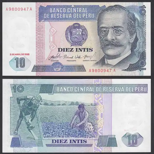Peru 10 Intis Banknote 1985 UNC (1) Pick 128  (24643