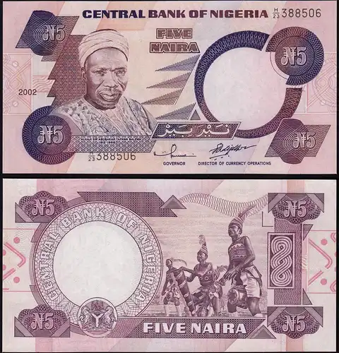 NIGERIA - 5 NAIRA Banknote  PICK 24g 2002 UNC sig. 11  ( 14522