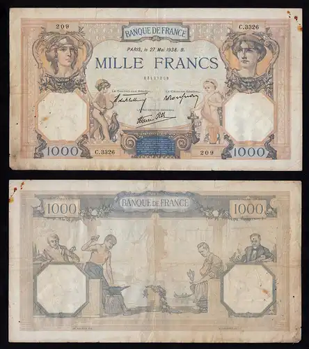 Frankreich - France  1000 Francs 1938 Pick 90c F (4)    (16175