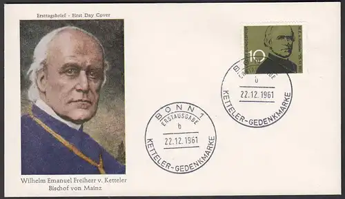 BRD Bund 1961 Mi. 374 von Ketteler auf FDC   (23501