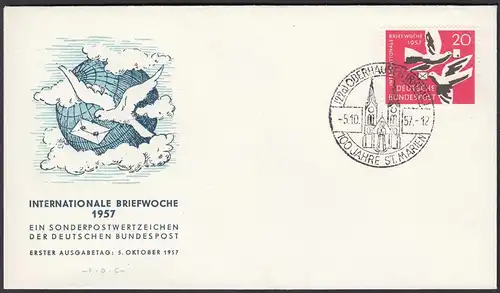 BRD Bund 1957 Mi. 276 Internationale Briefwoche auf FDC   (23502