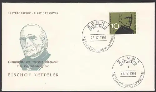 BRD Bund 1961 Mi. 374 von Ketteler auf FDC   (23503