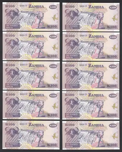 Sambia - Zambia 10 Stück á 100 Kwacha 1992 UNC (1) Pick 38b    (89011