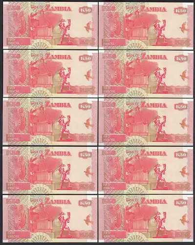 Sambia - Zambia 10 Stück á 50 Kwacha 2001 UNC (1) Pick 37c !!sig.11    (89016