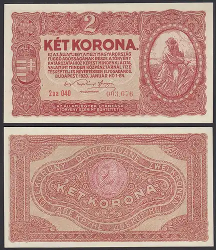 Ungarn - Hungary 2 Korona Banknote 1920 Pick 58 aUNC (1-)  (24885