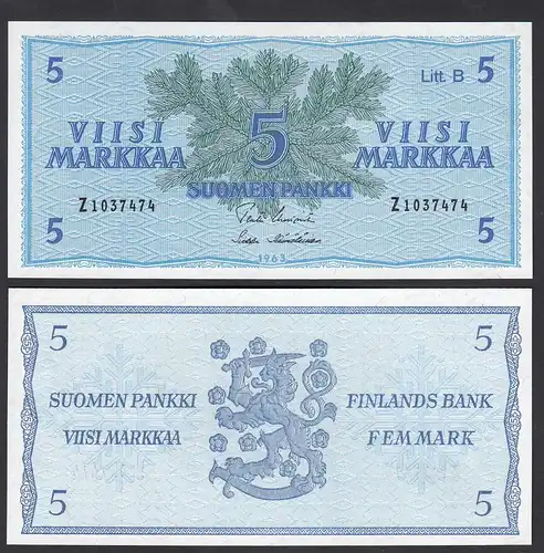 FINNLAND - FINLAND 5 MARKKA 1963 PICK 106Aa UNC (1)   (24979