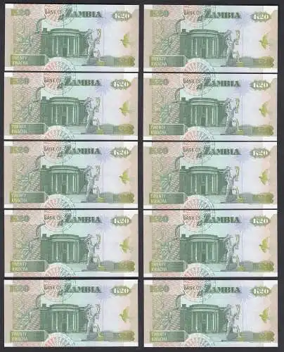 Sambia - Zambia 10 Stück á 20 Kwacha 1992 Banknote Pick 36b UNC (1)    (89018