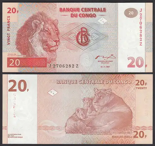 Kongo - Congo 20 Francs Banknote 1997 Pick 88Aa UNC (1)  (25085