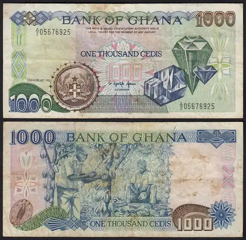 Ghana 1000 Cedis Banknote 1991 Pick 29a F- (4-)  (25182