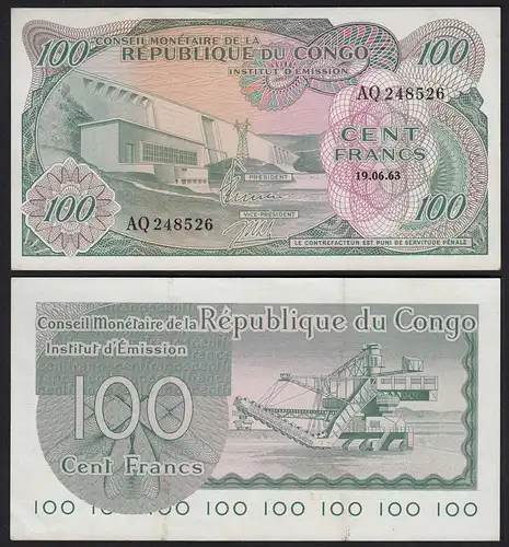 Kongo - Congo 100 Francs 19.06.1963 Pick 1a gutes VF (3)  (25304