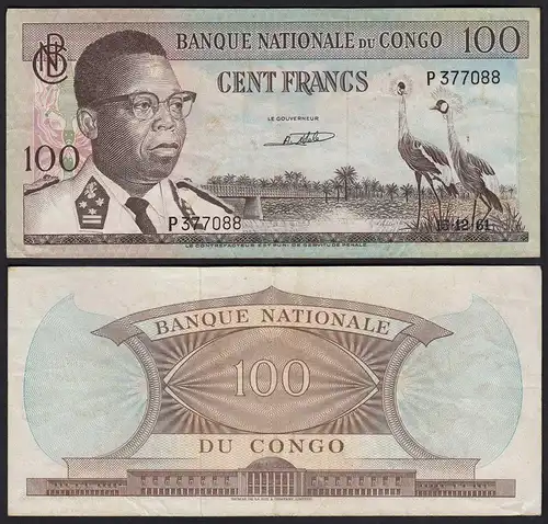 Kongo - Congo 100 Francs 15.12.1961 Pick 6a VF (3)  (25306