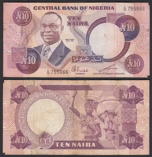Nigeria 10 Naira Banknote (1979-84) Pick 21c sig.6 F (4)    (25506