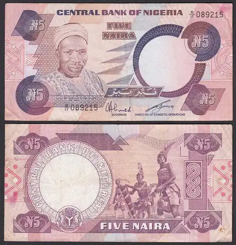 Nigeria 5 Naira Banknote Pick 24a sig.6 F (4)    (25509