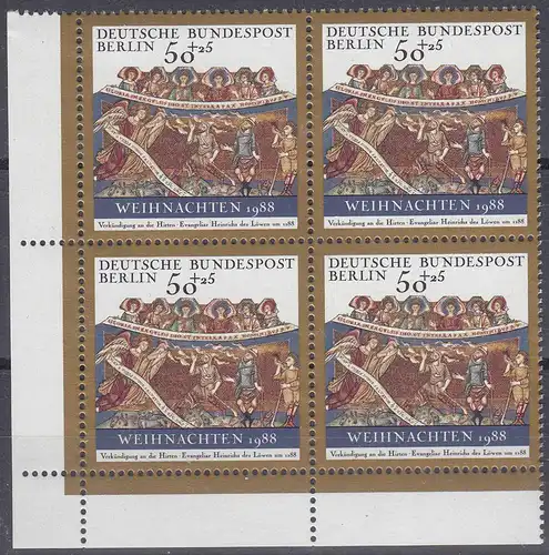 Berlin Weihnachten 1988 Michel 829 postfrisch ER 4-er Block ul   (25534