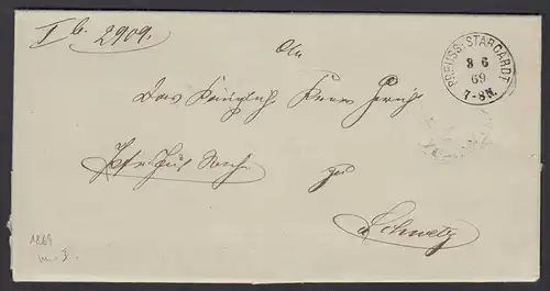 Brief K1 Preussisch Stargardt 1869 Umschlag nach SCHWETZ   (25634