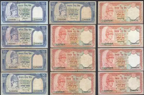 Nepal - 12 Stück 20 + 50 Rupees teils versch. Signaturen  F/VF (3/4)   (25669