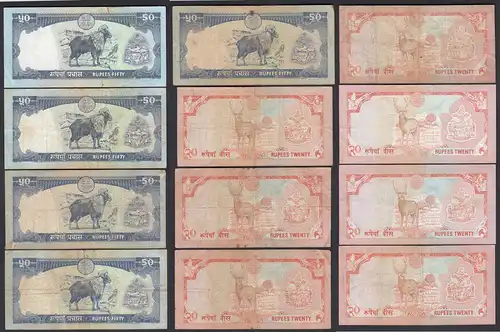 Nepal - 12 Stück 20 + 50 Rupees teils versch. Signaturen  F/VF (3/4)   (25669