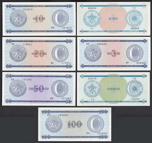 Kuba - Cuba 1,3,5,10,20,50,100 Peso 1985 Pick bis UNC (1) Foreign Exchange Certificates