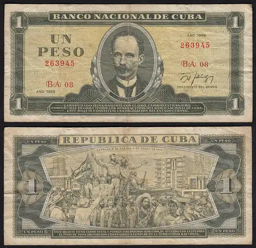 Kuba - Cuba 1 Peso Banknote 1988 Pick 102d F/VF (3/4)  (25748