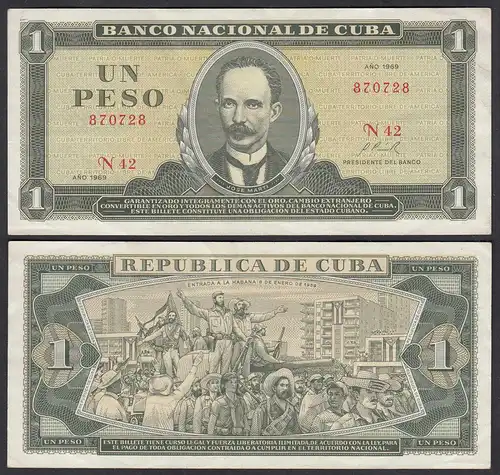 Kuba - Cuba 1 Peso Banknote 1969 Pick 102a VF+ (3+)  (25758