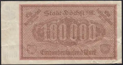 Höchst 100 tausend Mark Gutschein 1923 Notgeld F (4)  (13825