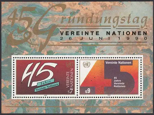 UNO Wien 1990 45 Jahre Vereinte Nationen Block 5 postfr.    (25890