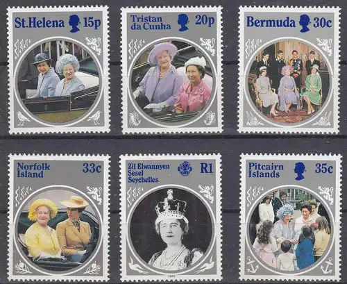 Britische Kolonien 6 versch. Marken QUEEN MOTHER postfr.   (25899