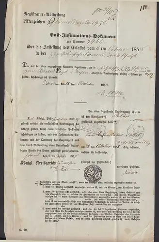 1858 Preussen DIRSCHAU R2 Post-Insinuations-Dokument - Schöneck  (24584