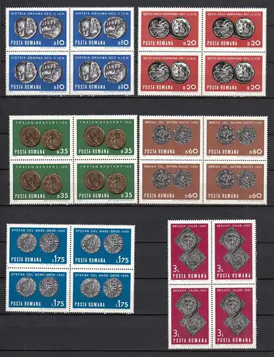 Rumänien-Romania 1970 Mi. 2850-55 postfrisch 4er Block Alte Münzen (24660