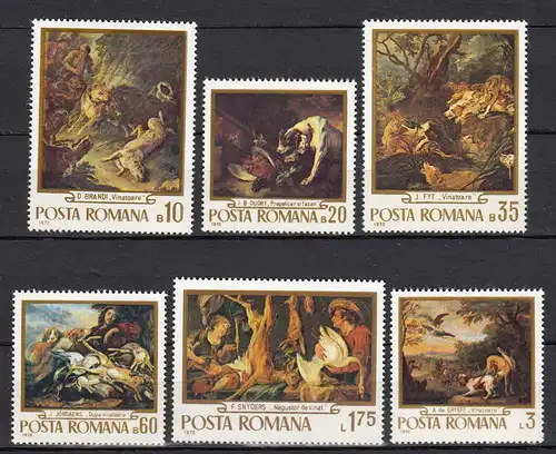 Rumänien-Romania 1970 Mi. 2876-81 postfrisch Gemälde Jagdmotive  (24663
