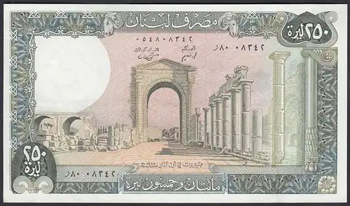 LIBANON - LEBANON 250 Livres Banknote Pick  67c 1985 aUNC (1-)  (24670