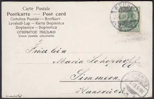 AK Kunstkarte  Mondschein signiert von Brühl nach Simmern 1903  (24485