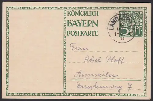 Jubiläumspostkarte Königreich Bayern Privatganzsache 1911 Landau  (20103