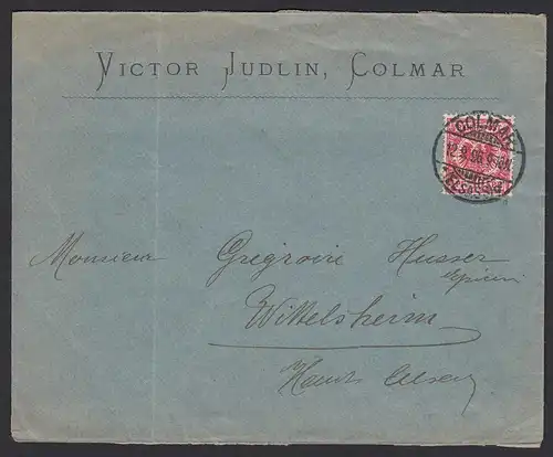 COLMAR ELSASS mit 10 Pfg. Mi.47a EF nach Wittelsheim 12.9.1896   (20080