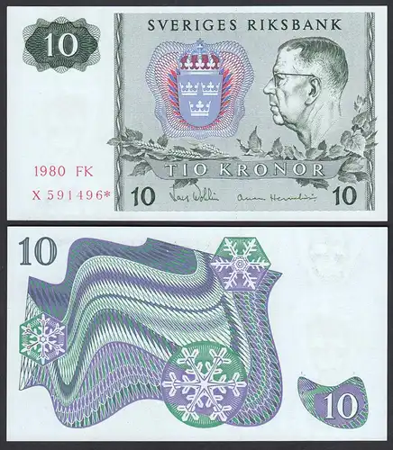 Schweden - Sweden 10 Kronor 1980 Pick 52 r3 UNC (1)  REPLACEMENT  (26097