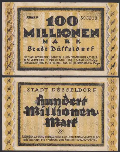  Düsseldorf Stadt 100 Millionen Mark 1923 Notgeld Reihe 2  (26158