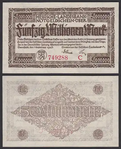 Hessische LANDESBANK - 50 Millionen Mark 1923 Notgeld Serie C rot  (26124