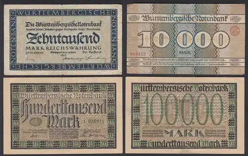 Württemberg Länderbanknoten 2 Stück 10 + 100 tausend Mark 1923   (26130