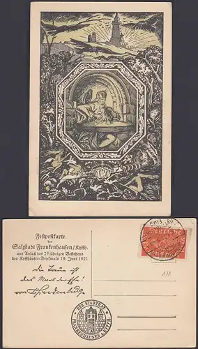Festpostkarte Frankenhausen 25 Jahre Kyffhäuser Denkmal 1921 DR 111 SST (26296