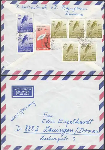 Birma Myanmar LP Brief nach Deutschland Lauingen 1972 Vögel  (26327
