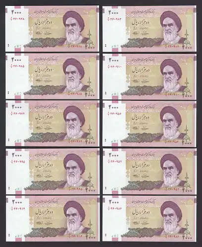 IRAN (Persien) - 10 Stück á 2000 RIALS (2000/05) Sig 32 Pick 144 UNC (1)  (89043