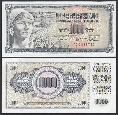 JUGOSLAWIEN - YUGOSLAVIA 1000 Dinara 1978 Pick 92c UNC (1)   (26396