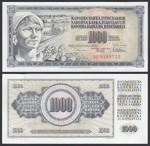 JUGOSLAWIEN - YUGOSLAVIA  1000 Dinara 1978 Pick 92c UNC (1)   (26396