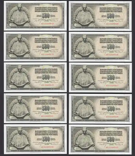 JUGOSLAWIEN - YUGOSLAVIA 10 Stück á 500 Dinara 1970 Pick 84b  UNC (1)  (89048