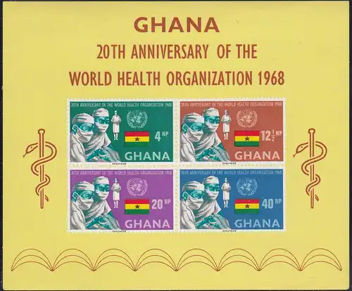 Ghana 1968 S/Sheet Anniversary of WHO WORLD HEALTH ORGANIZATION Block MNH