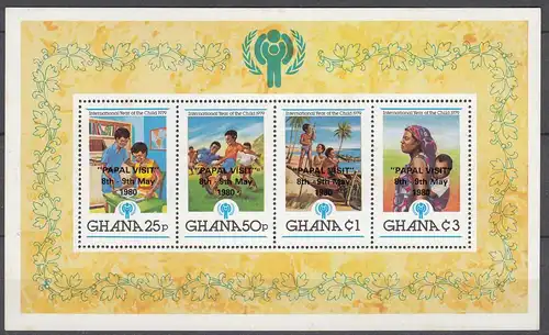 GHANA 1980 S/Sheet Overprint Papal Visit on Year of The Child MNH **   (26489