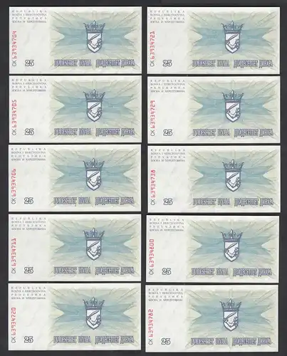 Bosnien-Herzegowina - 10 Stück á 25 Dinara 1992 Pick 11a UNC (1)    (89059